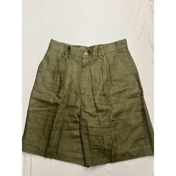 Classiques Entier Pants - Classiques Entier Olive Green 100% Linen Pleated Lined Shorts Womens 14 Vintage